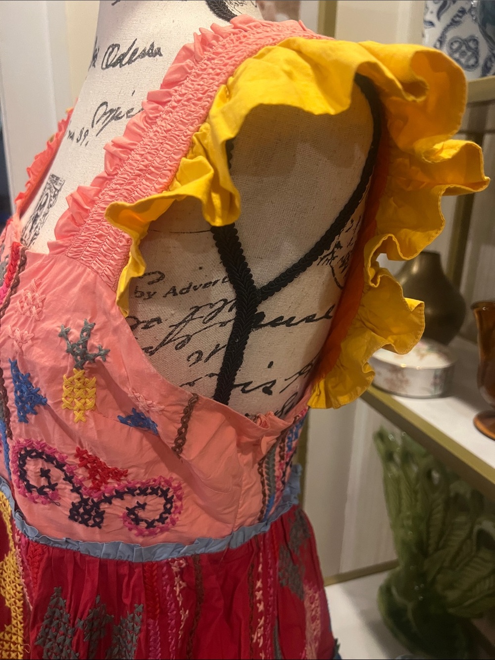 FARM Rio Multicolor Embroidered Mini Dress with Yellow Ruffle Straps - Picture 2 of 4